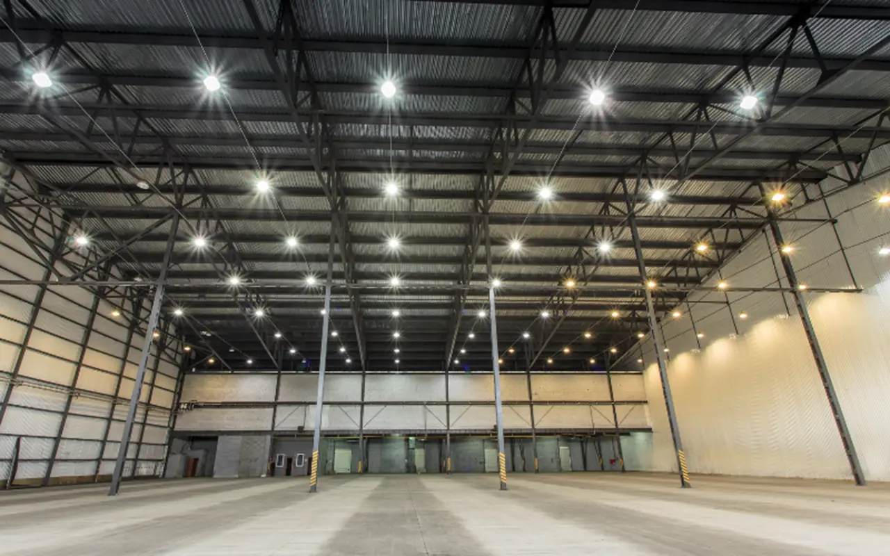 High bay lights in a warehouse