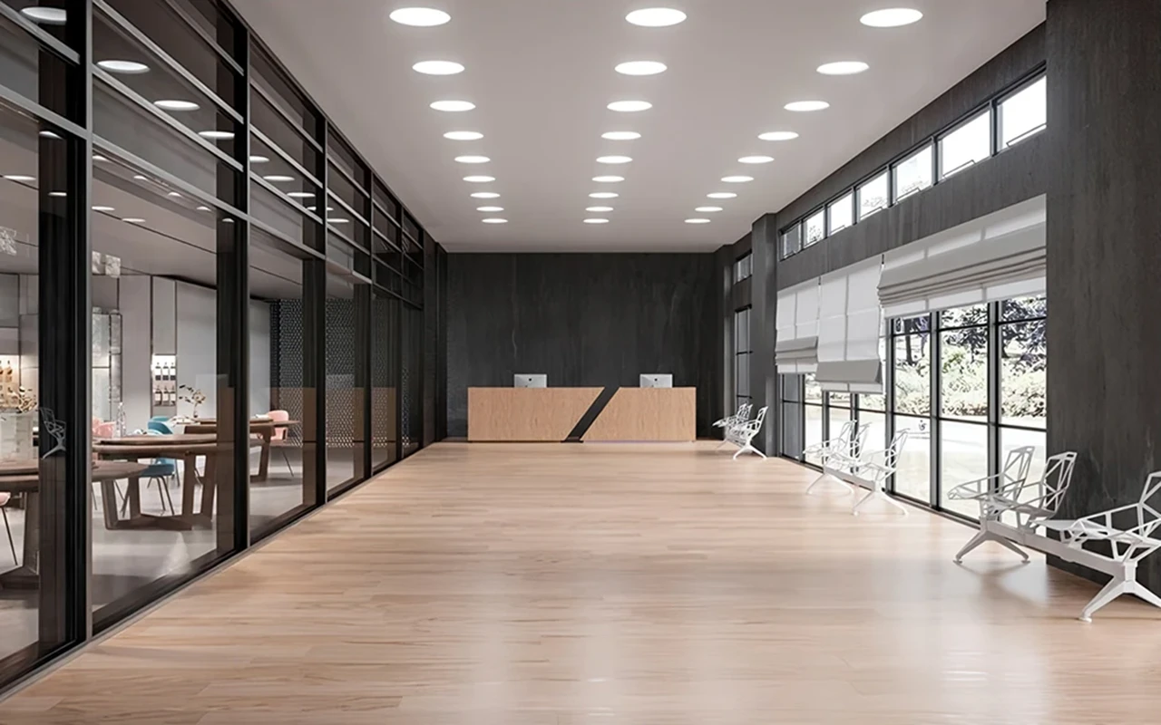 Recessed lighting in a modern office